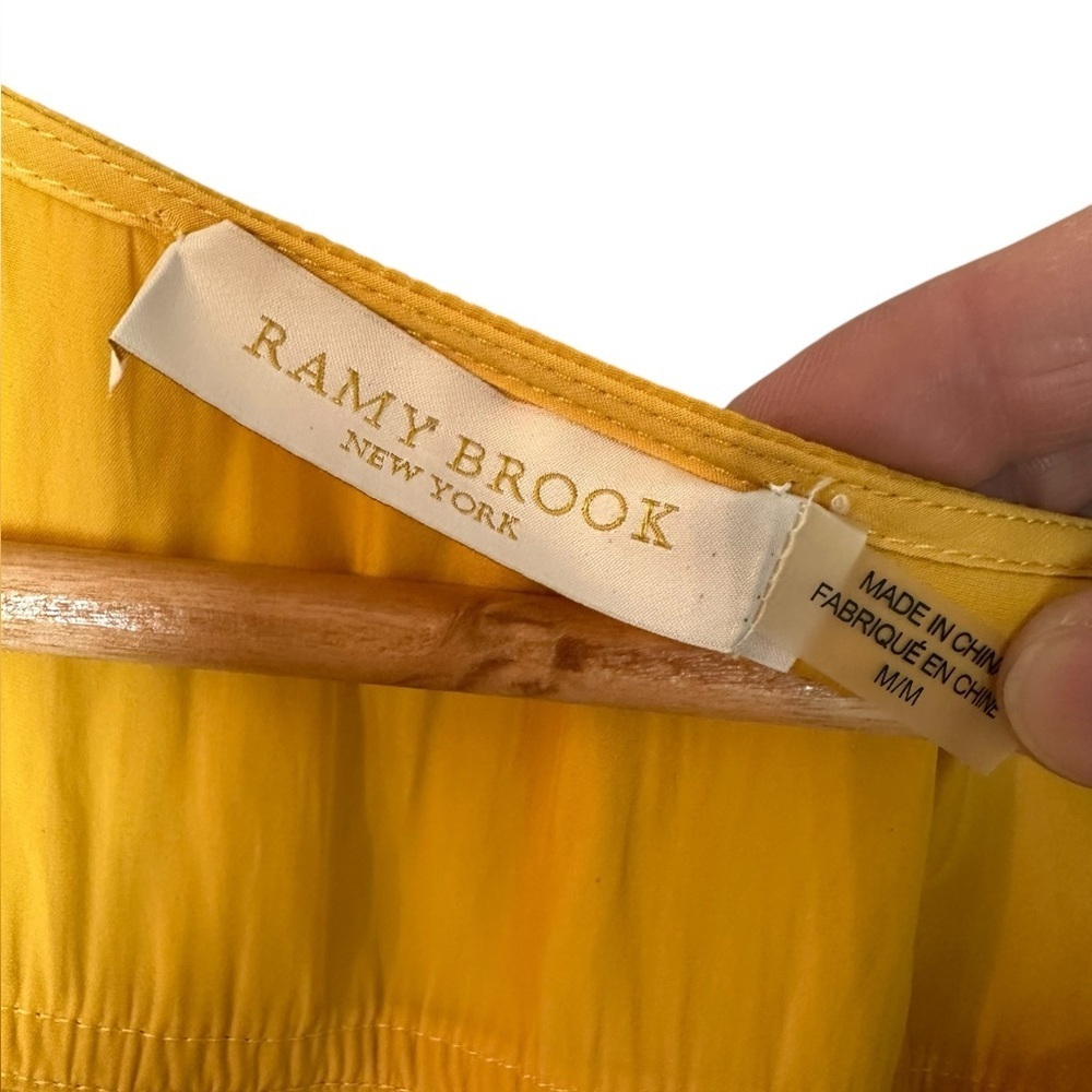 RAMY BROOK Caitlin Tiered Mini Dress Yellow V-Neck Ruffle Medium - Picture 5 of 8